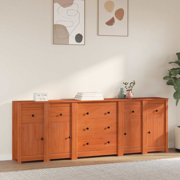 vidaXL Sideboard mit Schubladen 5 pcs Wachsbraun Massives Kiefernholz 3424976