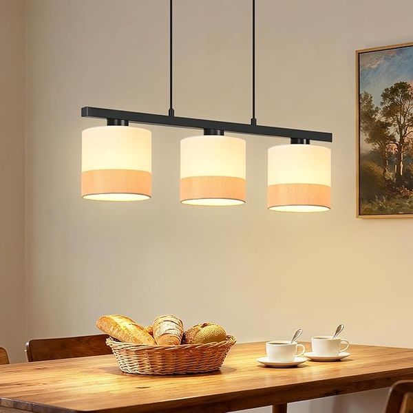 ZMH Pendelleuchte Esstisch Hängeleuchte 3 Flammig Vintage Hängelampe Weiß Stoffschirm Höhenverstellbar E27 Retro Esszimmerlampe Für Wohnzimmer Küche
