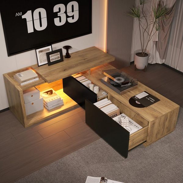 REDOM TV-Schrank mit LED-Licht & beweglichem Modul, Flexibel bis 2m erweiterbar (Lowboard, Fernsehkommode, ausziehbar bis 2m)