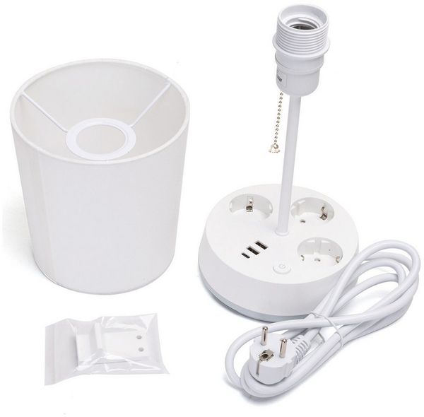 Aigostar Steckdosenleuchte mit usb & typ-c, Stoffschirm, Tischlampe mit Steckdose,Weiß