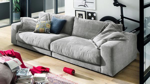 Bigsofa SEVENTIES Megasofa Sofa Cord Stoff grau 290x127