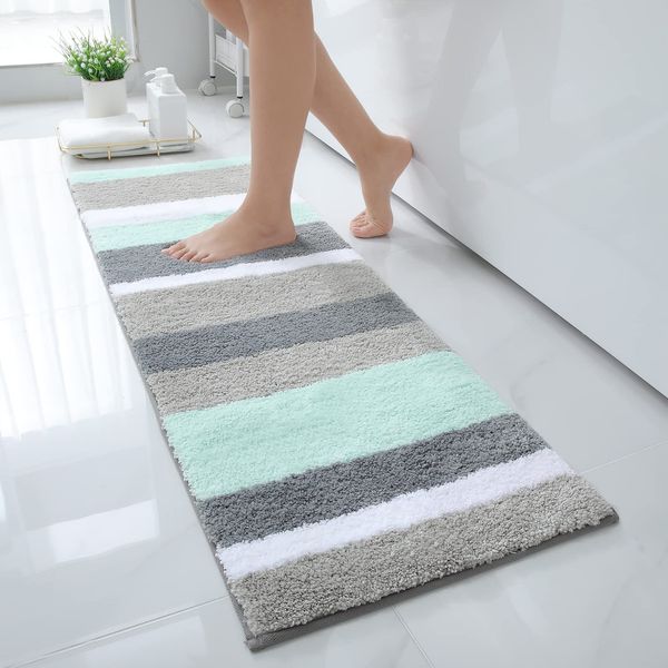 Homaxy rutschfest Badezimmerteppich Weich Hochflor Mikrofaser Badematte Saugfähige Badteppiche Waschbar Badvorleger – 40x120 cm, Grün/Grau