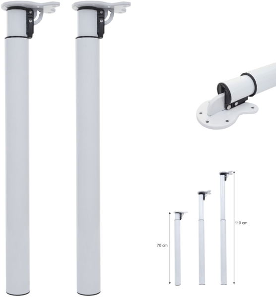 2er-Set Tischbein HWC-H35 für Schreibtisch Tischfuß klappbar Drehmechanismus höhenverstellbar 70-110cm ~ weiß