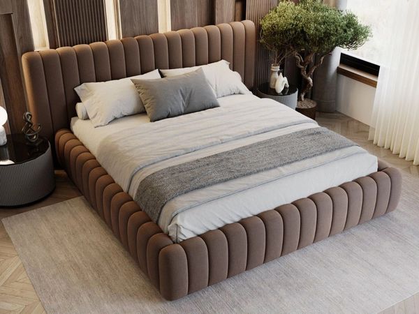 GrainGold Polsterbett mit Bettkästen BLISS, Modern Bett mit Kopfteil - 200x200 cm, Braun (1x Bett)