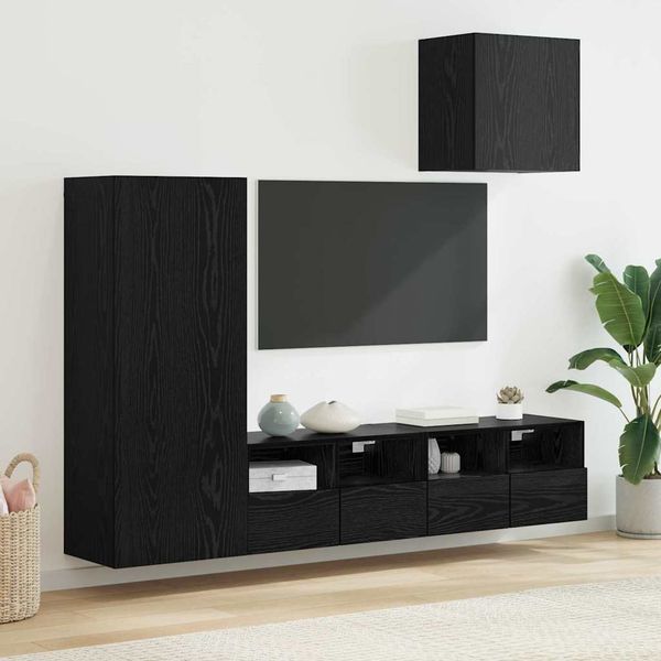 TV-Wandgeräte, Wohnwand 4 pcs Schwarz Eichen-Optik Holzwerkstoff