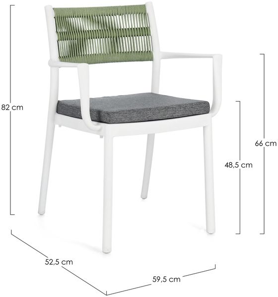 Gartenstuhl Alvin mit Armlehne, Metall und wasserabweisendes Kissen, modern, Weiß Grün, stapelbar
