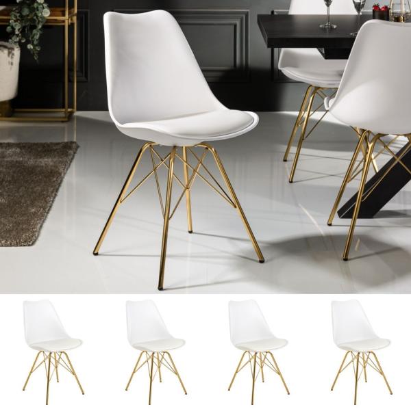 4er Set Design-Klassiker Stuhl NORWAY weiss-gold Retro