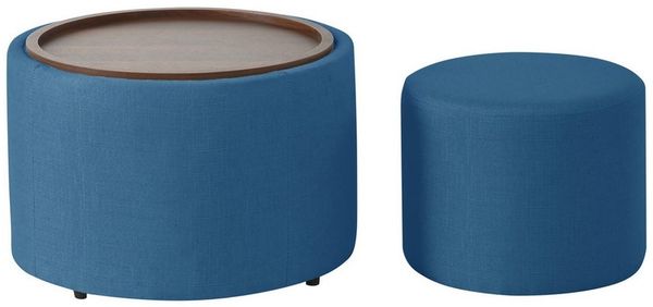 i@home Sitzhocker Nesting-Hocker aus Leinen mit Stauraum (Runder Fußhocker Holzablage & 4-in-1-Funktion), Wohnzimmer-Sitzhocker, Couchtisch, Aufbewahrung