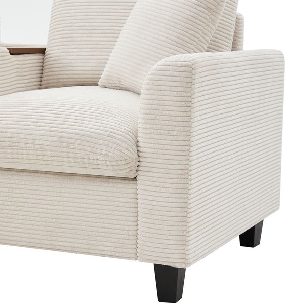 Ecksofa L‑Form Sitzfläche 229x149,5x83 cm, Cordstoff Beige, mit Mittelkonsole, Hocker und 2 Kissen Bild 9