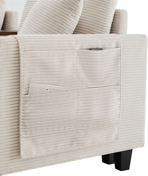 Ecksofa L‑Form Sitzfläche 229x149,5x83 cm, Cordstoff Beige, mit Mittelkonsole, Hocker und 2 Kissen Bild 6
