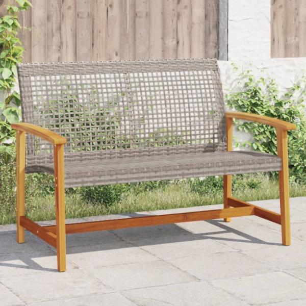 vidaXL Gartenbank Grau 112 cm Poly Rattan und Akazienholz 367599