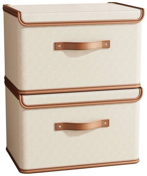 Minicloss Aufbewahrungsbox Aufbewahrungsboxen mit Deckel, faltbarer Kleiderschrank-Organizer (2 St), Stoffbox mit Griffen, Für Kleidung, Büchern und Dokumente