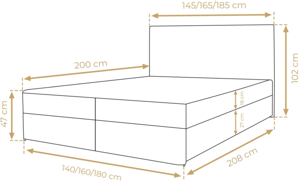 AX LIVING Belinai Bettkasten Boxspringbett 140 Bett Schwarz 145 x 208 cm Bild 4