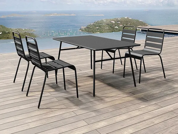 Vente-unique - MIRMANDE Garden dining set Metall Schwarz - B 80 cm59 cm x H 74,5 cm79 cm x L 160 cm47,5 cm