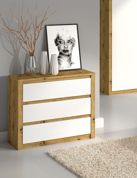 Schubladenkommode ""Malta"" Sideboard Anrichte 90cm grifflos artisan eiche weiß