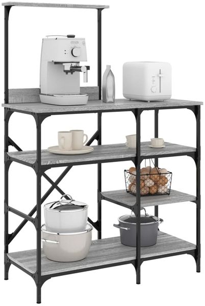 vidaXL Bäckerregal Grau Sonoma 90x40x132 cm Holzwerkstoff und Metall 845419