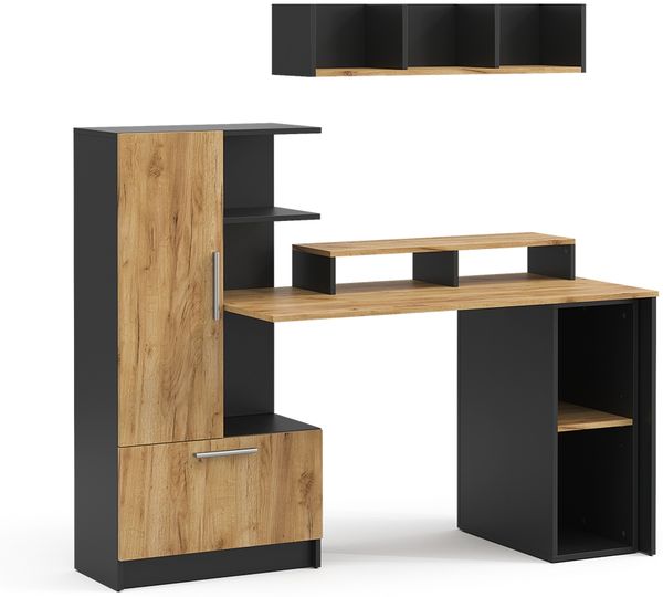 Schreibtisch Tomy Anthrazit/Goldkraft Eiche 150x59 cm 4er Set Vicco