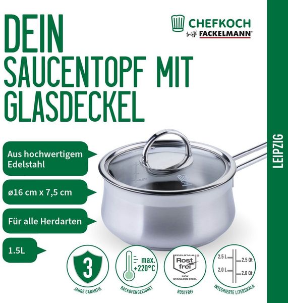 Chefkoch trifft Fackelmann Serviertopf Saucentopf, Edelstahl, Ø 14 cm, induktionsgeeignet, backofengeeignet