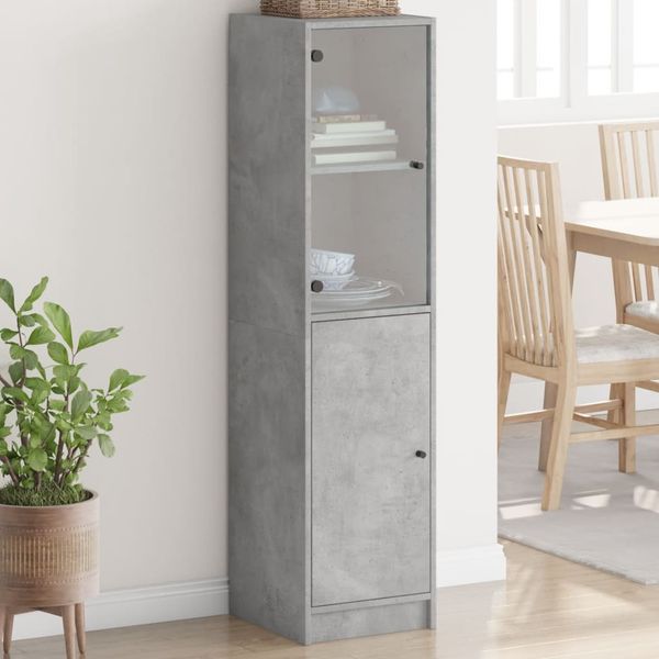 Highboard, BuffetSchrank, Büroschrank mit Glastür Betongrau 35x37x142 cm
