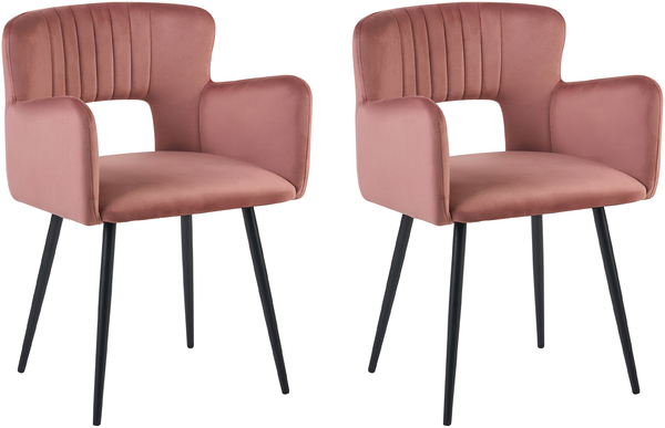 Esszimmerstuhl 2er Set SANILAC Samtstoff Pastellrosa