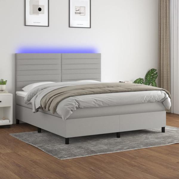 Boxspringbett mit Matratze & LED Stoff Hellgrau 180 x 200 cm, Härtegrad: H2 [3134973]