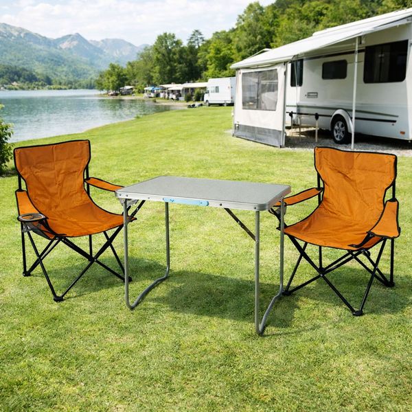 3-teiliges Campingmöbel Set orange XL Tisch 80x60x68cm + Campingstühle