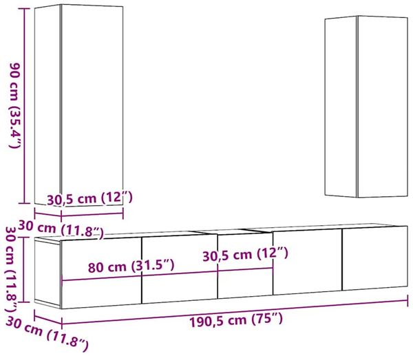 vidaXL TV-Wandschränke 5 Stk. Artisan-Eiche Holzwerkstoff 3328960 Bild 12