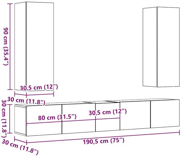 vidaXL TV-Wandschränke 5 Stk. Artisan-Eiche Holzwerkstoff 3328960 Bild 10