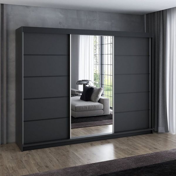A&J MöbelLand GmbH Schiebetürenschrank VILUNO 1 mit 4 Schubladen und Spiegel (TOP ANGEBOT! Geräumiger Schrank mit einer Breite von 200 cm und Spiegel, ideal zur Aufbewahrung von Kleidung und Accessoires. 4 Schubladen und viel Stauraum. TOP PRODUKT! Wäh...