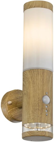 LED Wandleuchte, Bewegungsmelder, Holz-Optik, H 35 cm