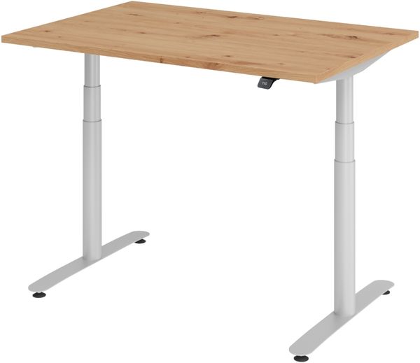 bümö elektrisch höhenverstellbarer Schreibtisch 120x80 cm mit Memory, Bluetooth & App-Steuerung - Schreibtisch höhenverstellbar elektrisch , elektrischer Schreibtisch Asteiche, Gestell silber, XDLR-12-R-S
