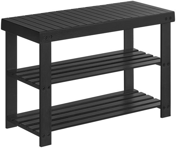 SONGMICS Schuhbank, Schuhregal mit 3 Ebenen, Schuhablage aus Bambus, bis 130 kg belastbar, 28,7 x 70,1 x 45,3 cm, für Flur, Badezimmer, Schlafzimmer, schwarz LBS04H