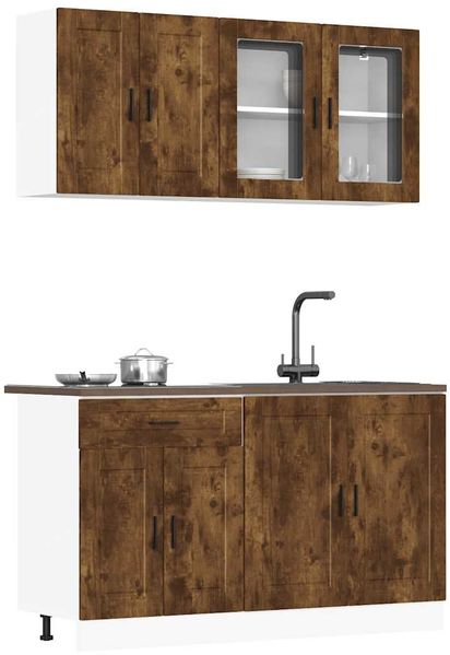 vidaXL 4-tlg. Küchenschrank-Set Porto Räuchereiche Holzwerkstoff 3314876