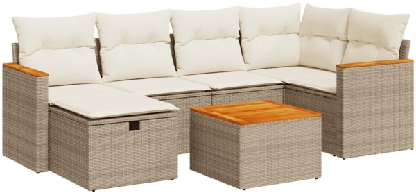 vidaXL 7-tlg. Garten-Sofagarnitur mit Kissen Beige Poly Rattan 3325922