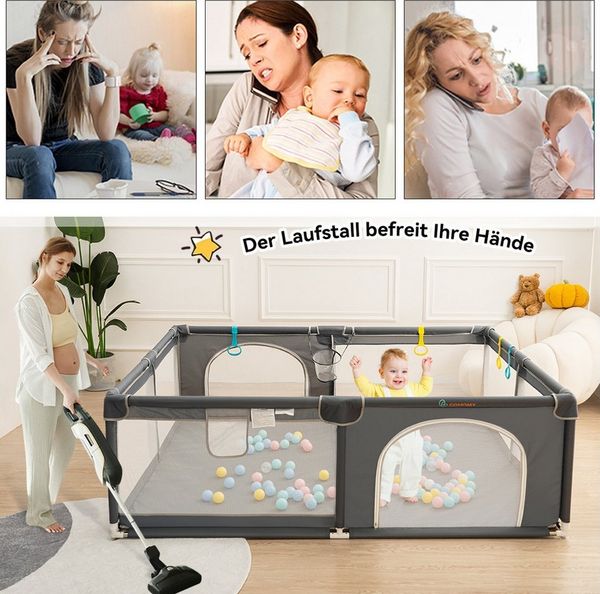 Comomy Laufgitter (1-tlg), Kinder Absperrgitter Spielgitter Krabbelgitter 180x150cm