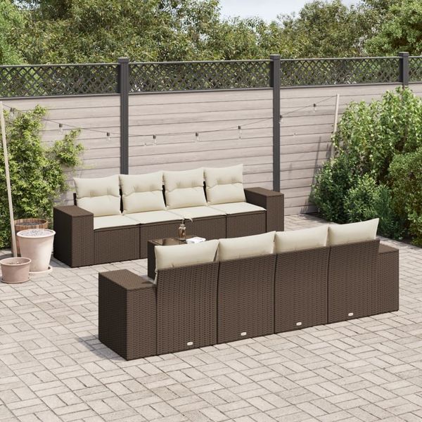 vidaXL 9-tlg. Garten-Sofagarnitur mit Kissen Braun Poly Rattan 3222352
