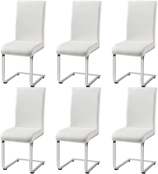 Yaheetech Esszimmerstühle 6er Set Schwingstuhl Freischwinger stühle küchenstuhl polsterstuhl, Kunstleder Bezug, 135 kg belastbar Weiß