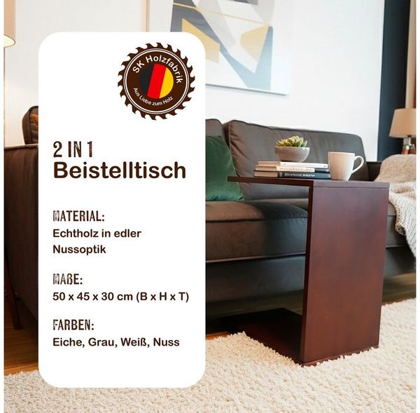 PEGSEN Beistelltisch moderner Beistelltisch C-Form Tisch für Sofa Kaffeetisch (2in1 Funktion - drehen und als Couchtisch nutzen), Platzsparend & multifunktional, Stabiler Stand ohne zusätzliche Füße