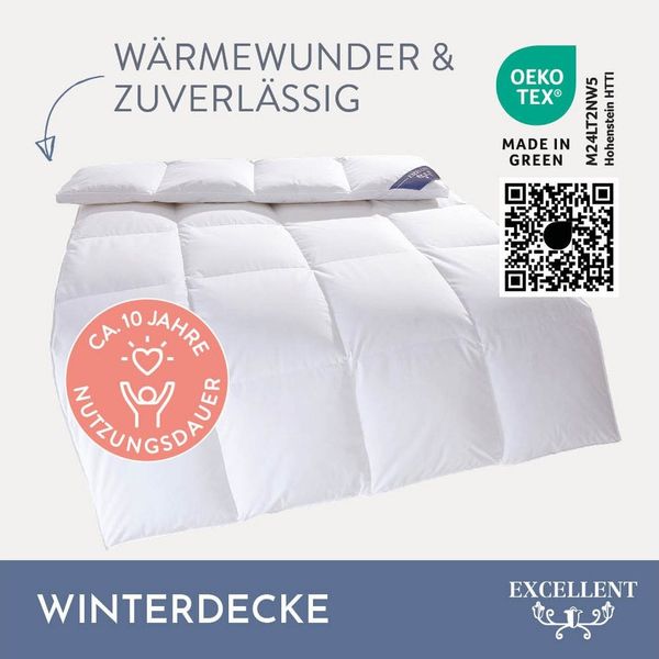 Excellent Daunenbettdecke Wien, Bettdecken für Sommer und Winter, Decke, Füllung: 90% Daunen, 10% Federn, Bezug: 100% Baumwolle, Bettdecke 135x200 cm, made in Germany, allergiker geeignet (Hausstaub)