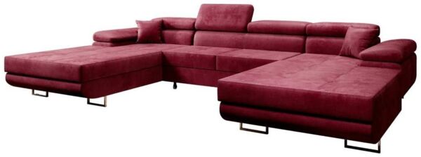 Designer Sofa Calvera U mit Schlaf- und Klappfunktion (Samt) Bordeaux Samt