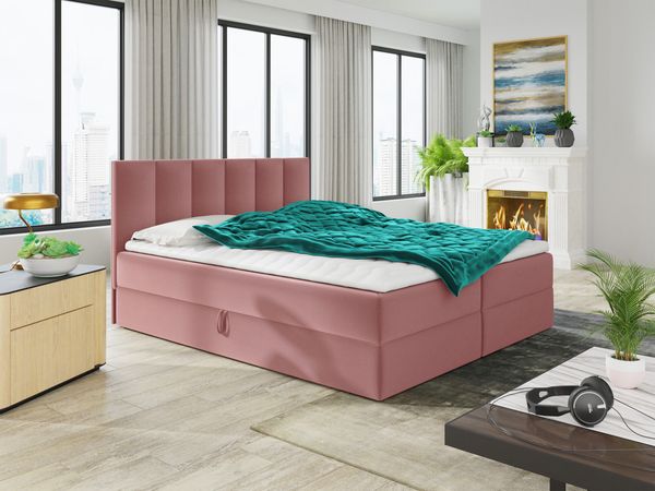Boxspringbett Star mit Topper, Bonell-Matratze und 2 Bettkästen, Doppelbett, Polsterbett, Bett (Pink (Kronos 29), 160 x 200 cm)