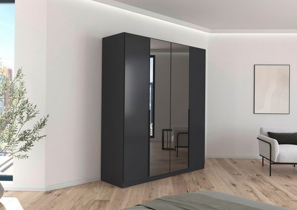 OTTO home Drehtürenschrank Schlafzimmerschrank BESTSELLER Kleiderschrank Schrank Garderobe FERRIS (In 3 Ausstattungen BASIC/CLASSIC/PREMIUM, Breiten 136/181/226/271 cm) Mitteltüren mit hochwertigem Grauspiegel MADE IN GERMANY
