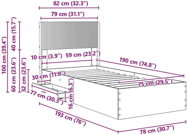 vidaXL Bettgestell mit Stauraum und Kopfteil Sonoma-Eiche 75 x 190 cm 3414525 Bild 11