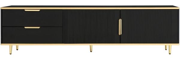 Eleganter TV-Schrank 175 × 40 × 45 cm aus hochwertigem Holz in Schwarz mit goldenen Akzenten, 175x40x45cm Bild 9