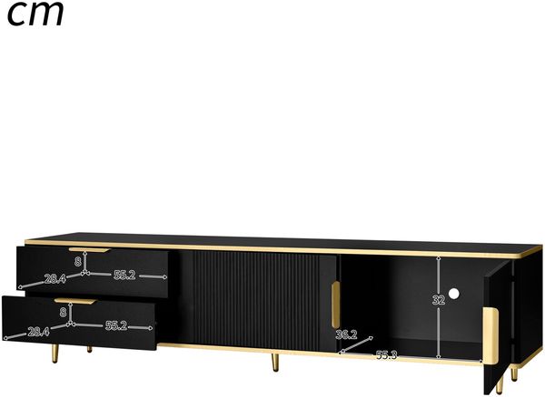 Eleganter TV-Schrank 175 × 40 × 45 cm aus hochwertigem Holz in Schwarz mit goldenen Akzenten, 175x40x45cm Bild 10