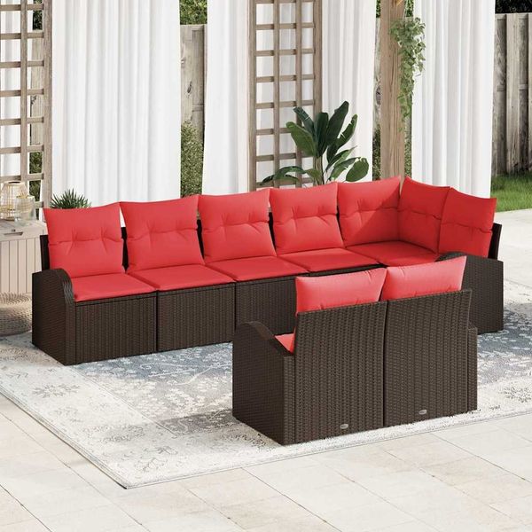vidaXL Gartensofa-set mit Kissen 8 pcs Braun und Rot Poly-Rattan 3354763