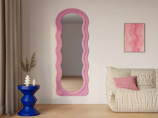 Vente-unique - AYANI Spiegel SamtHolz, Platte Puderrosa - B 3 cm x H 170 cm x L 65 cm