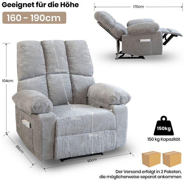 HOMYEDAMIC Relaxsessel Massagesessel 72 cm Einzelsessel Breite XXXL Relaxsessel Fernsehsessel