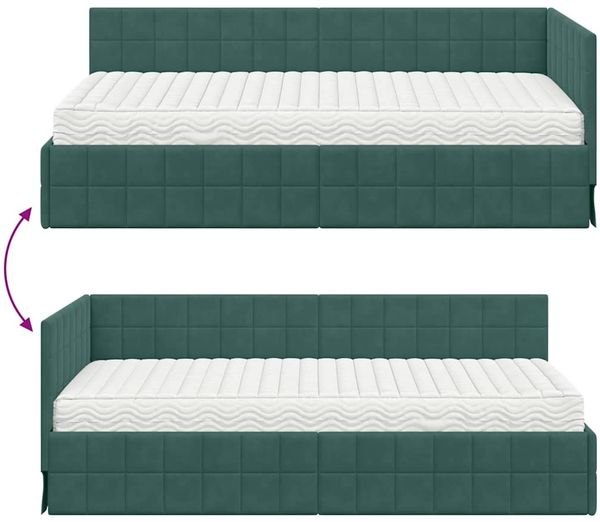 vidaXL Eckbettgestell mit Matratze mit Kopfteil 2 pcs Grün Samt 3393940 Bild 12