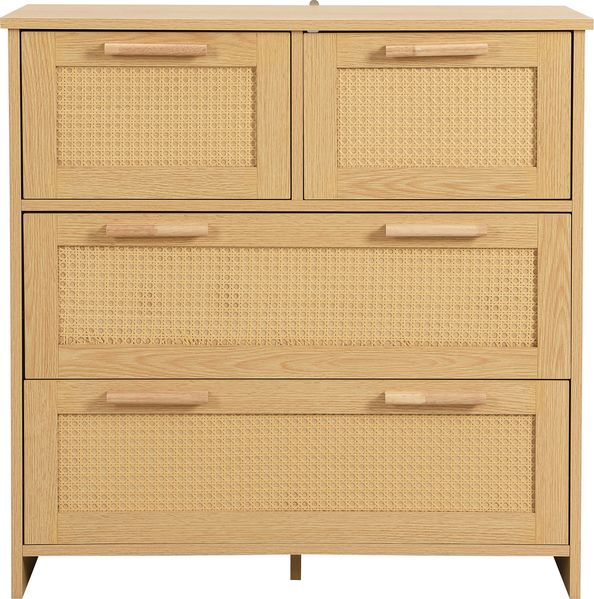Kommode 80x38x80 cm, 4 Schubladen mit Naturrattan-Front, MDF-Korpus in Natur Bild 10